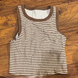 Aerie Brown and White Striped Tank Top